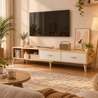 Modern TV Cabinet for Small Living Rooms – Retractable Wood Media Console