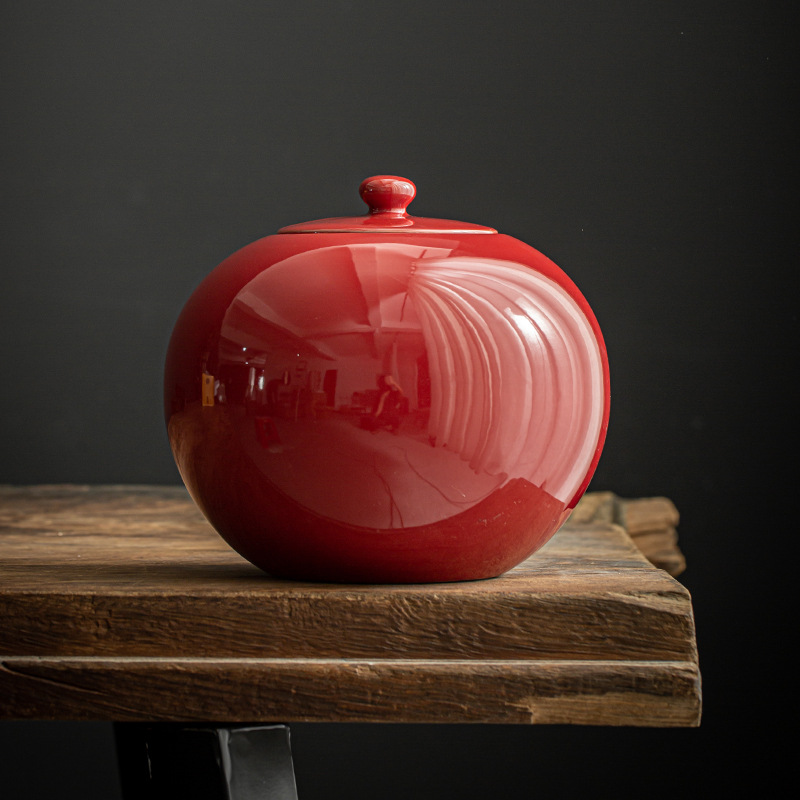 Glazed Ceramic Tea Storage Jar with Sealed Lid – Decorative Tea Canister