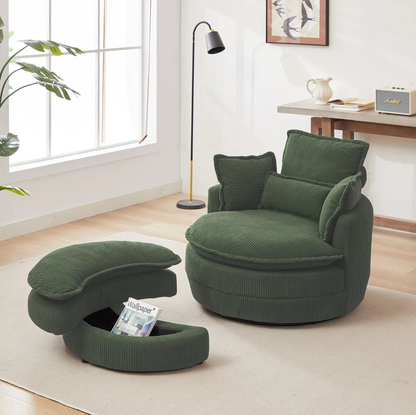 Modern Corduroy Swivel Lounge Chair with Hidden Moon Storage – 5 Color Options
