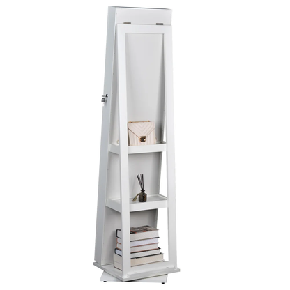 Full Length Mirror Jewelry Cabinet – 360° Swivel Standing Armoire with Storage, Shelves and Lock