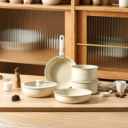 Maifan Stone Non-Stick Cookware Set with Detachable Handle - Stackable Pots & Frying Pans