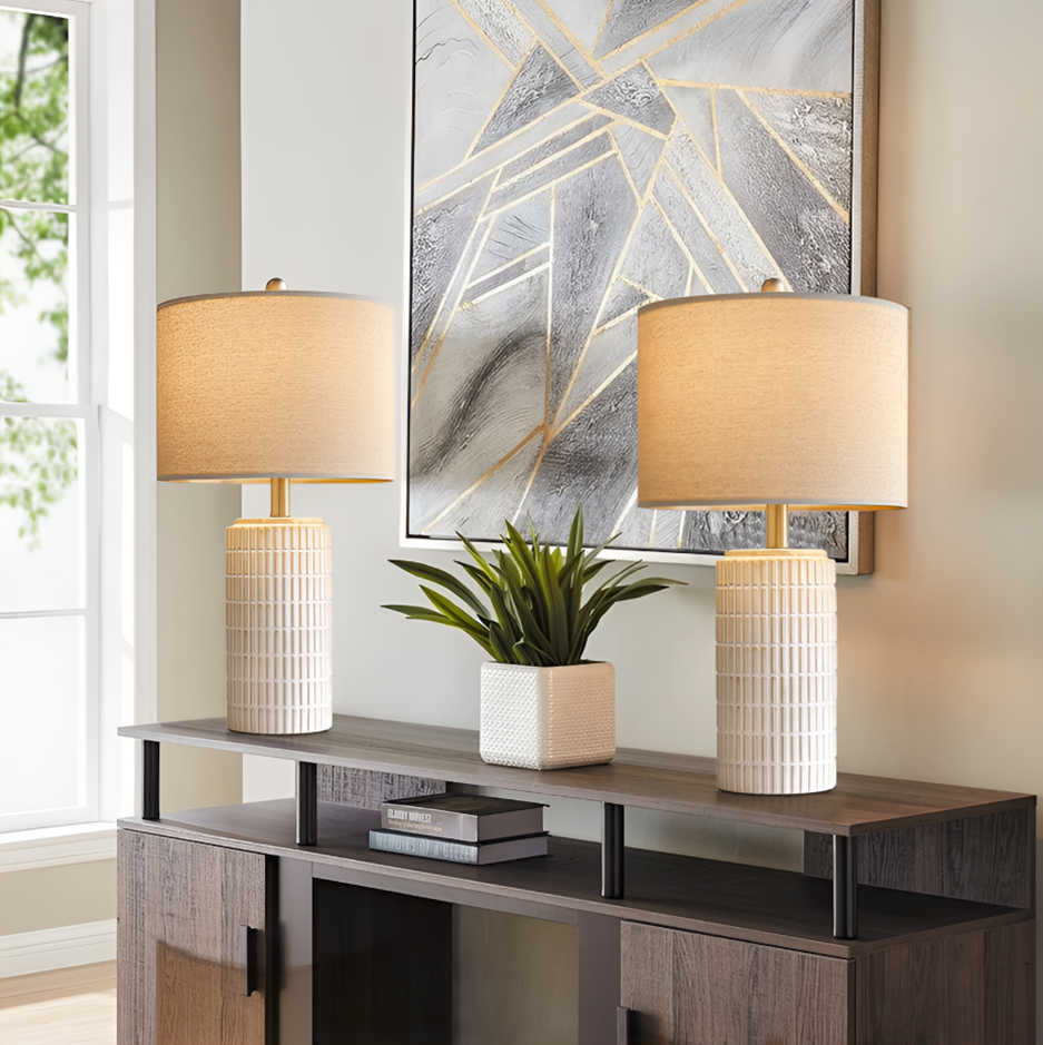 Elegant American Style Vintage Table Lamp – Ceramic Base & Linen Shade