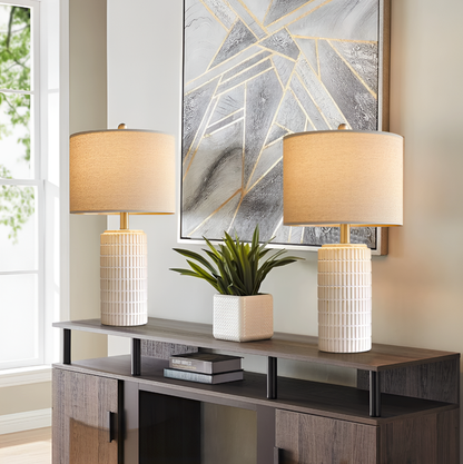 Elegant American Style Vintage Table Lamp – Ceramic Base & Linen Shade