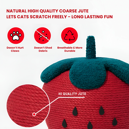 Strawberry Cat Scratching Post - Natural Jute Vertical Scratch & Climb Toy