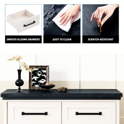 5-Drawer Chest of Drawers - Black & White Solid Wood Storage Cabinet