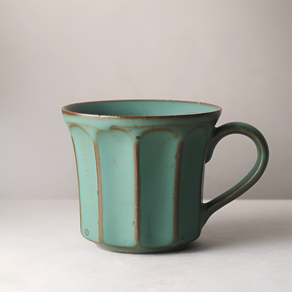 Handmade Stoneware Coffee Mug – Rustic Vintage Glazed Ceramic with Vertical Groove Design