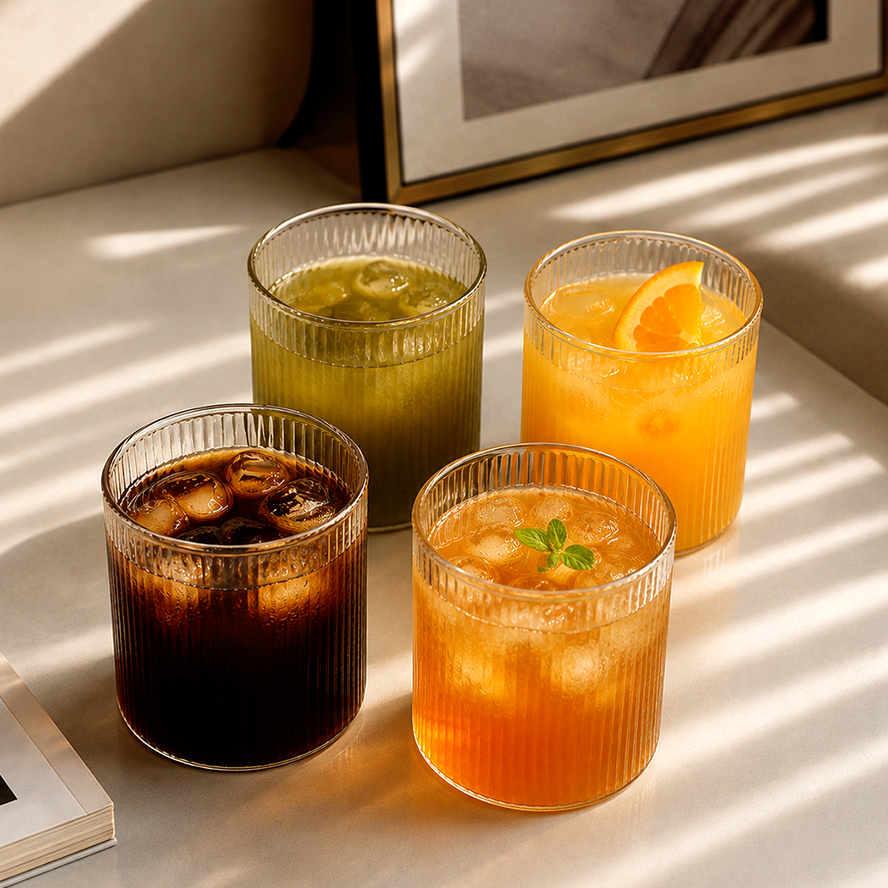High Borosilicate Glass Cup – Large-Capacity Vertical Grain Milk & Iced Coffee Drinkware