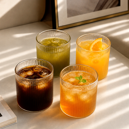 High Borosilicate Glass Cup – Large-Capacity Vertical Grain Milk & Iced Coffee Drinkware