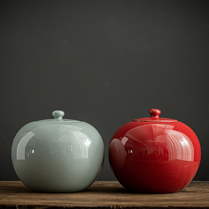 Glazed Ceramic Tea Storage Jar with Sealed Lid – Decorative Tea Canister