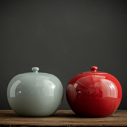 Glazed Ceramic Tea Storage Jar with Sealed Lid – Decorative Tea Canister