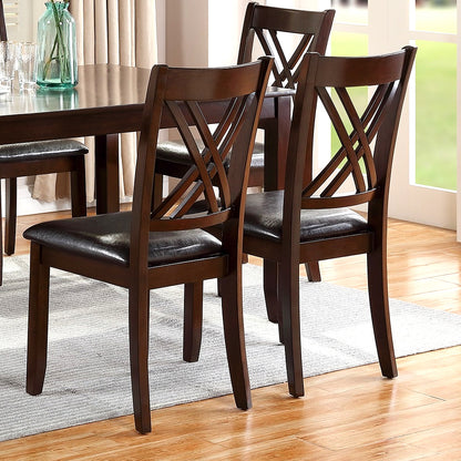 7-Piece Dining Set – Espresso Rectangular Table with 6 X-Back Cushioned Chairs – Solid Rubberwood Dining Room Furniture with Faux Leather Upholstery