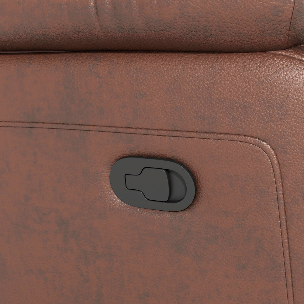 Genuine Leather Manual Reclining 3-Seater Sofa with Drop-Down Table, Cup Holders & Storage