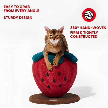 Strawberry Cat Scratching Post - Natural Jute Vertical Scratch & Climb Toy