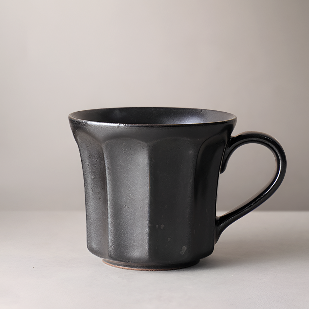 Handmade Stoneware Coffee Mug – Rustic Vintage Glazed Ceramic with Vertical Groove Design