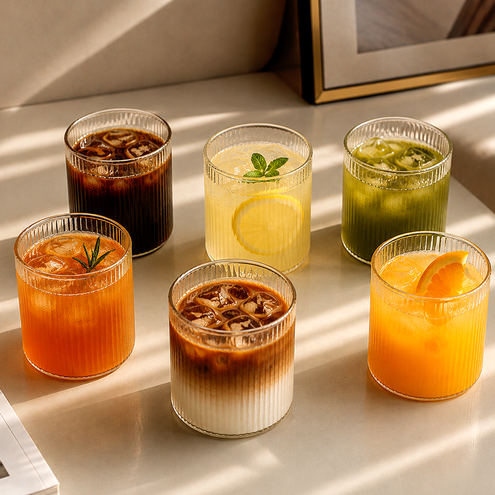 High Borosilicate Glass Cup – Large-Capacity Vertical Grain Milk & Iced Coffee Drinkware