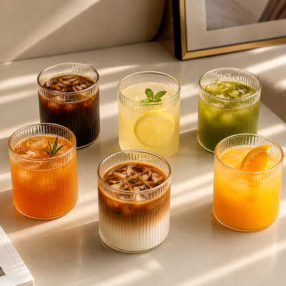 High Borosilicate Glass Cup – Large-Capacity Vertical Grain Milk & Iced Coffee Drinkware