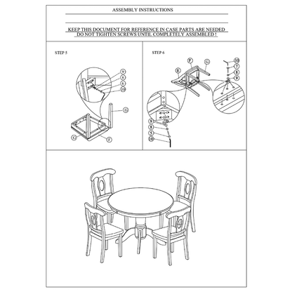 5-Piece White Round Dining Set – Classic Rubberwood Table & 4 Cushioned Chairs – Modern Farmhouse Kitchen Furniture