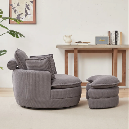 Modern Corduroy Swivel Lounge Chair with Hidden Moon Storage – 5 Color Options