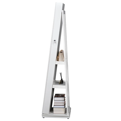 Full Length Mirror Jewelry Cabinet – 360° Swivel Standing Armoire with Storage, Shelves and Lock