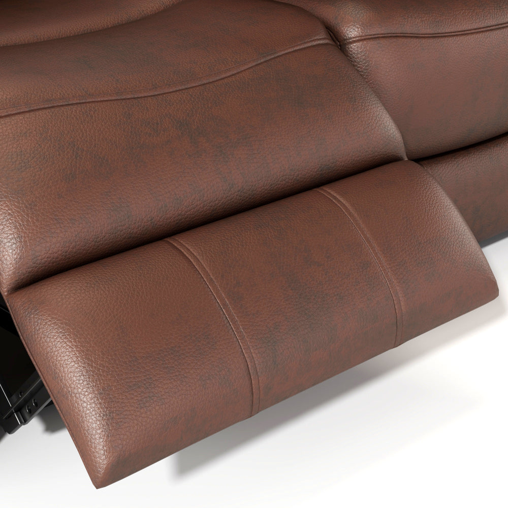 Genuine Leather Manual Reclining 3-Seater Sofa with Drop-Down Table, Cup Holders & Storage