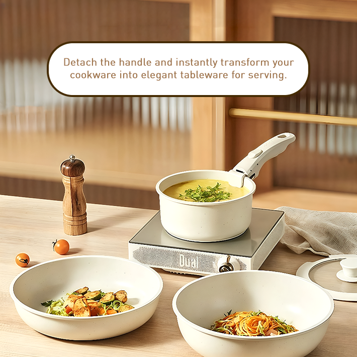 Maifan Stone Non-Stick Cookware Set with Detachable Handle - Stackable Pots & Frying Pans