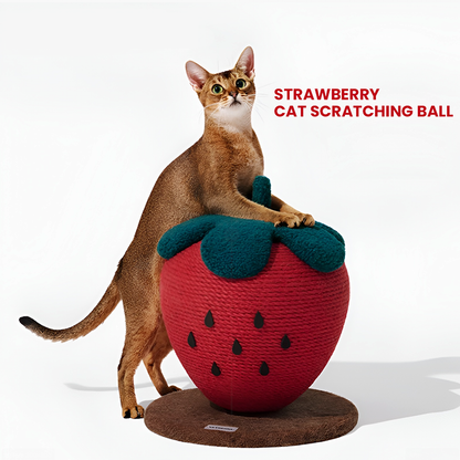 Strawberry Cat Scratching Post - Natural Jute Vertical Scratch & Climb Toy
