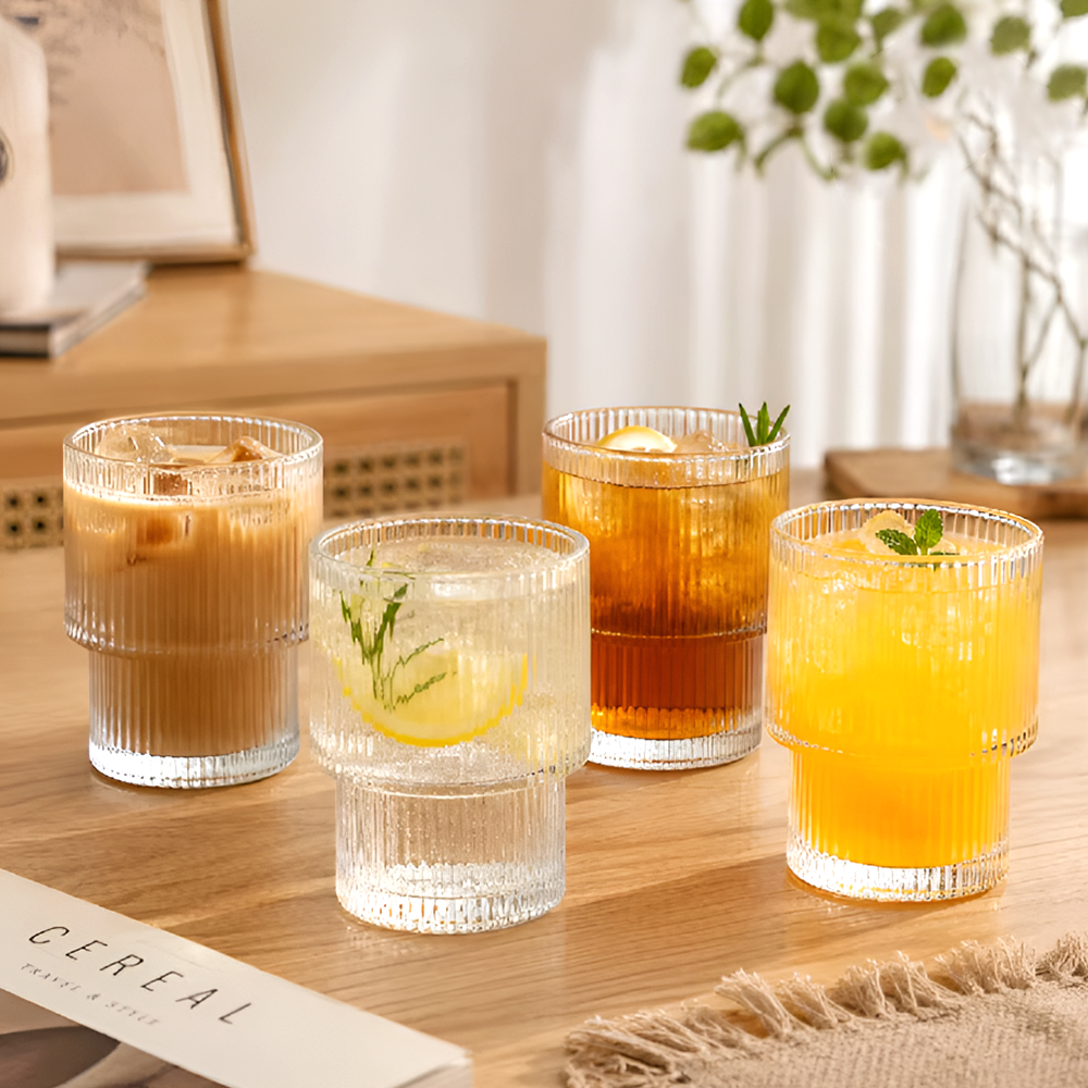 High Borosilicate Glass Cup – Large-Capacity Vertical Grain Milk & Iced Coffee Drinkware