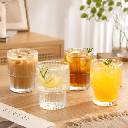 High Borosilicate Glass Cup – Large-Capacity Vertical Grain Milk & Iced Coffee Drinkware
