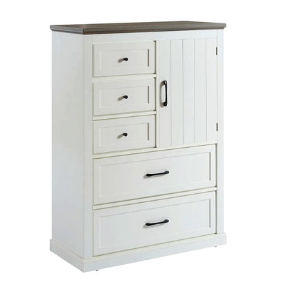 Modern White Storage Cabinet with 5 Drawers & Side Door – Stylish Bedroom Dresser Organizer