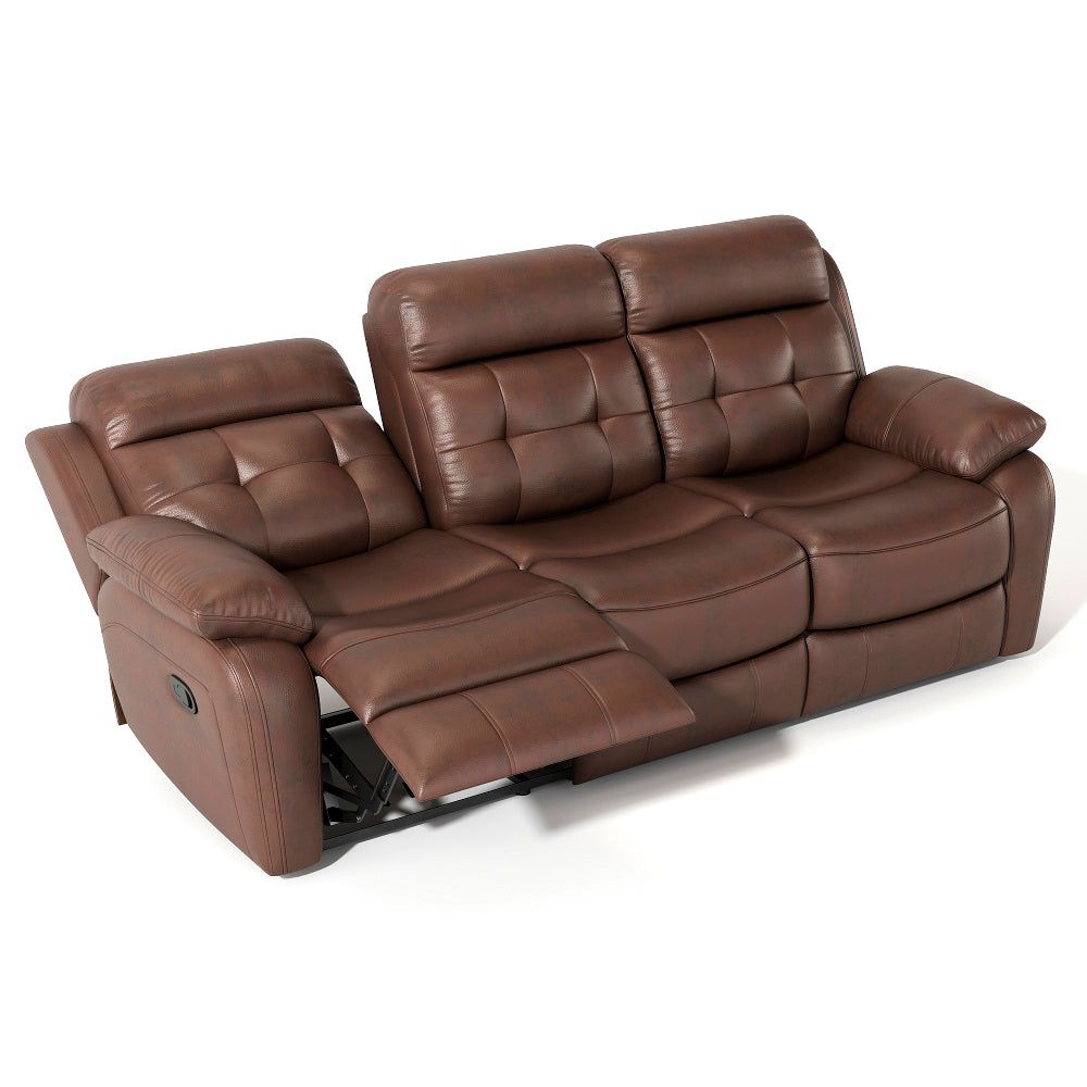 Genuine Leather Manual Reclining 3-Seater Sofa with Drop-Down Table, Cup Holders & Storage
