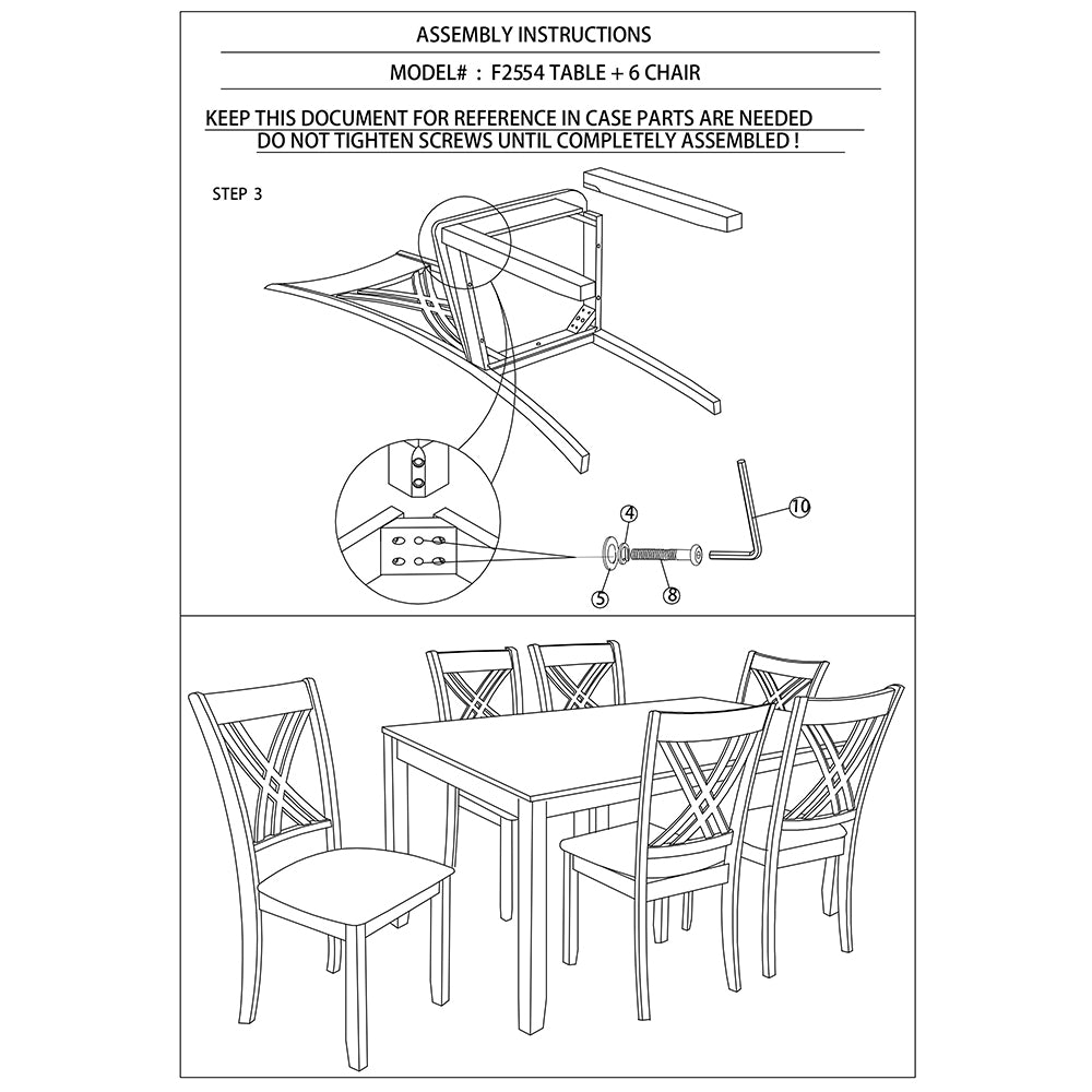 7-Piece Dining Set – Espresso Rectangular Table with 6 X-Back Cushioned Chairs – Solid Rubberwood Dining Room Furniture with Faux Leather Upholstery