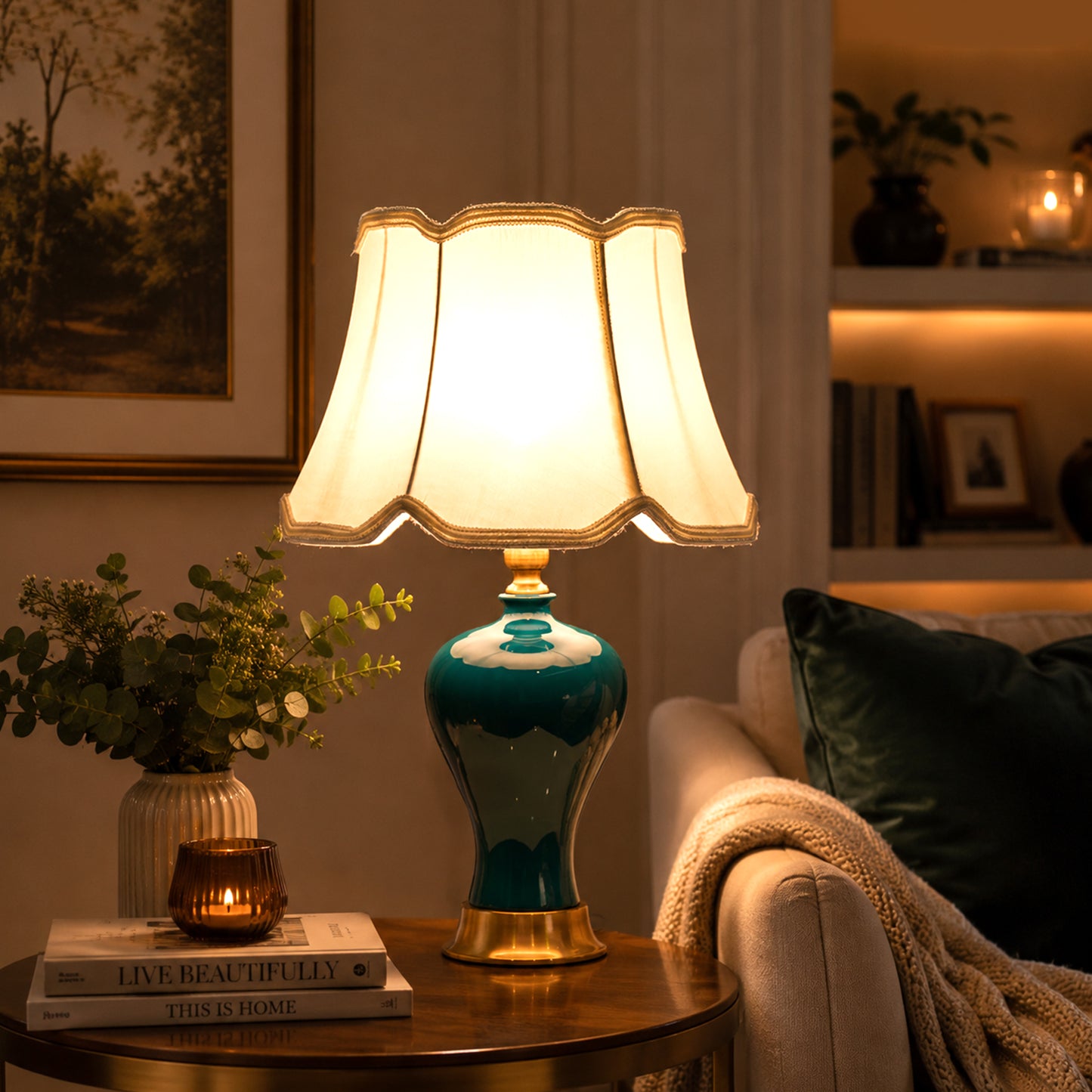 American-Style Ceramic Table Lamp with Dimmer Switch