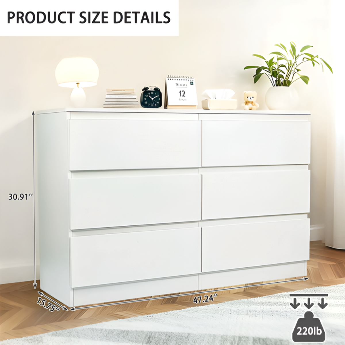 Modern 6-Drawer Dresser Cabinet – Minimalist Storage Solution in Olive Green or Grey