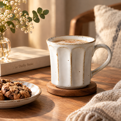 Handmade Stoneware Coffee Mug – Rustic Vintage Glazed Ceramic with Vertical Groove Design