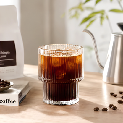 High Borosilicate Glass Cup – Large-Capacity Vertical Grain Milk & Iced Coffee Drinkware