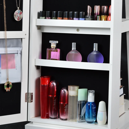 Full Length Mirror Jewelry Cabinet – 360° Swivel Standing Armoire with Storage, Shelves and Lock