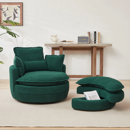 Modern Corduroy Swivel Lounge Chair with Hidden Moon Storage – 5 Color Options