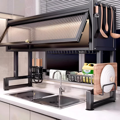 Over the Sink Dish Drying Rack with Dustproof Cover – Multifunctional Kitchen Storage Organizer