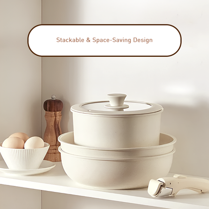 Maifan Stone Non-Stick Cookware Set with Detachable Handle - Stackable Pots & Frying Pans