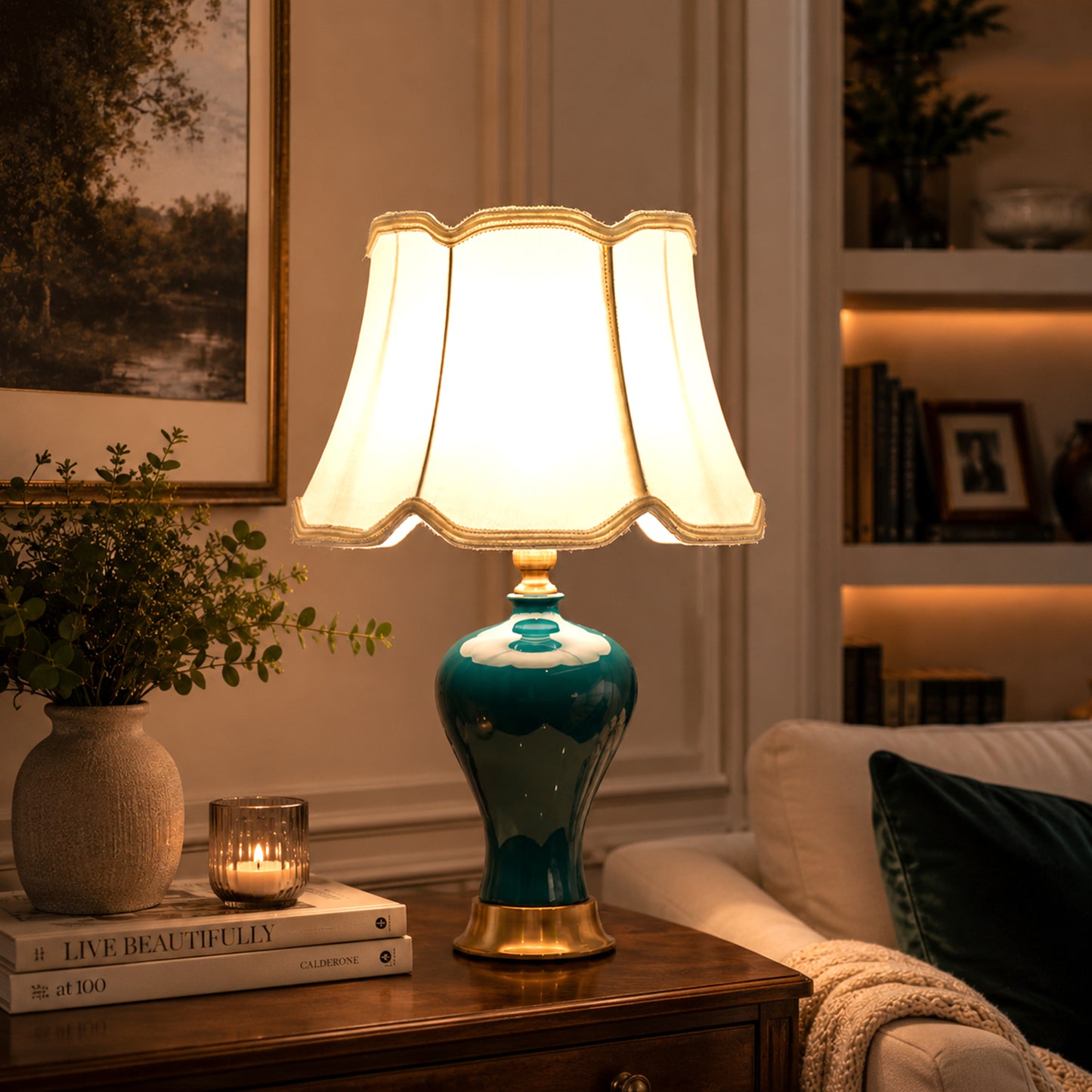American-Style Ceramic Table Lamp with Dimmer Switch