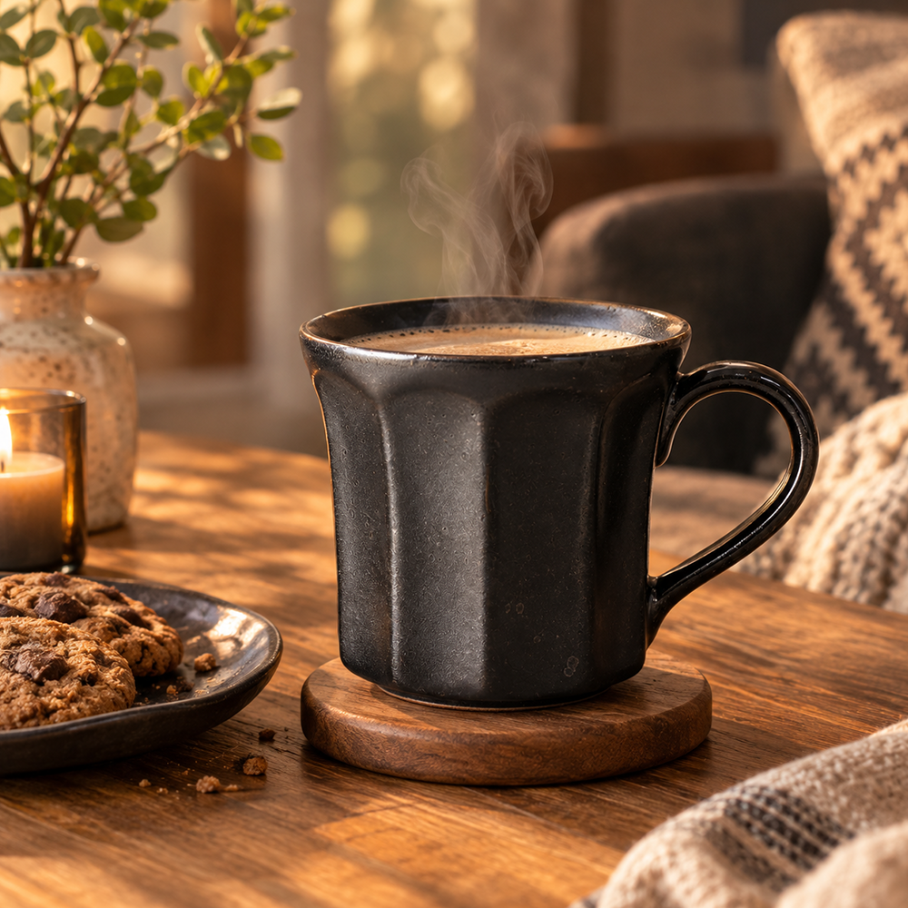 Handmade Stoneware Coffee Mug – Rustic Vintage Glazed Ceramic with Vertical Groove Design