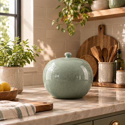 Glazed Ceramic Tea Storage Jar with Sealed Lid – Decorative Tea Canister