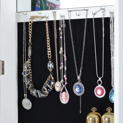 Full Length Mirror Jewelry Cabinet – 360° Swivel Standing Armoire with Storage, Shelves and Lock