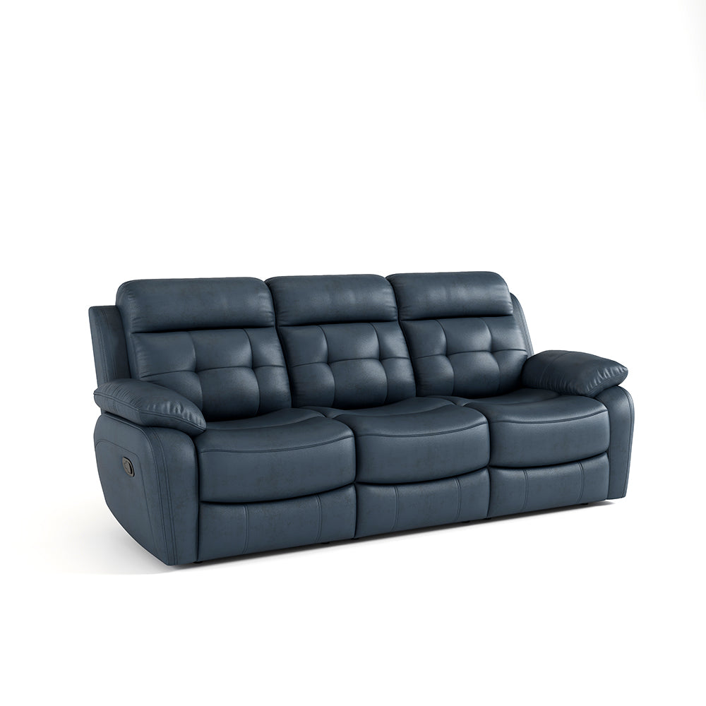 Genuine Leather Manual Reclining 3-Seater Sofa with Drop-Down Table, Cup Holders & Storage