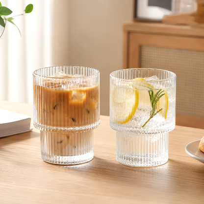 High Borosilicate Glass Cup – Large-Capacity Vertical Grain Milk & Iced Coffee Drinkware