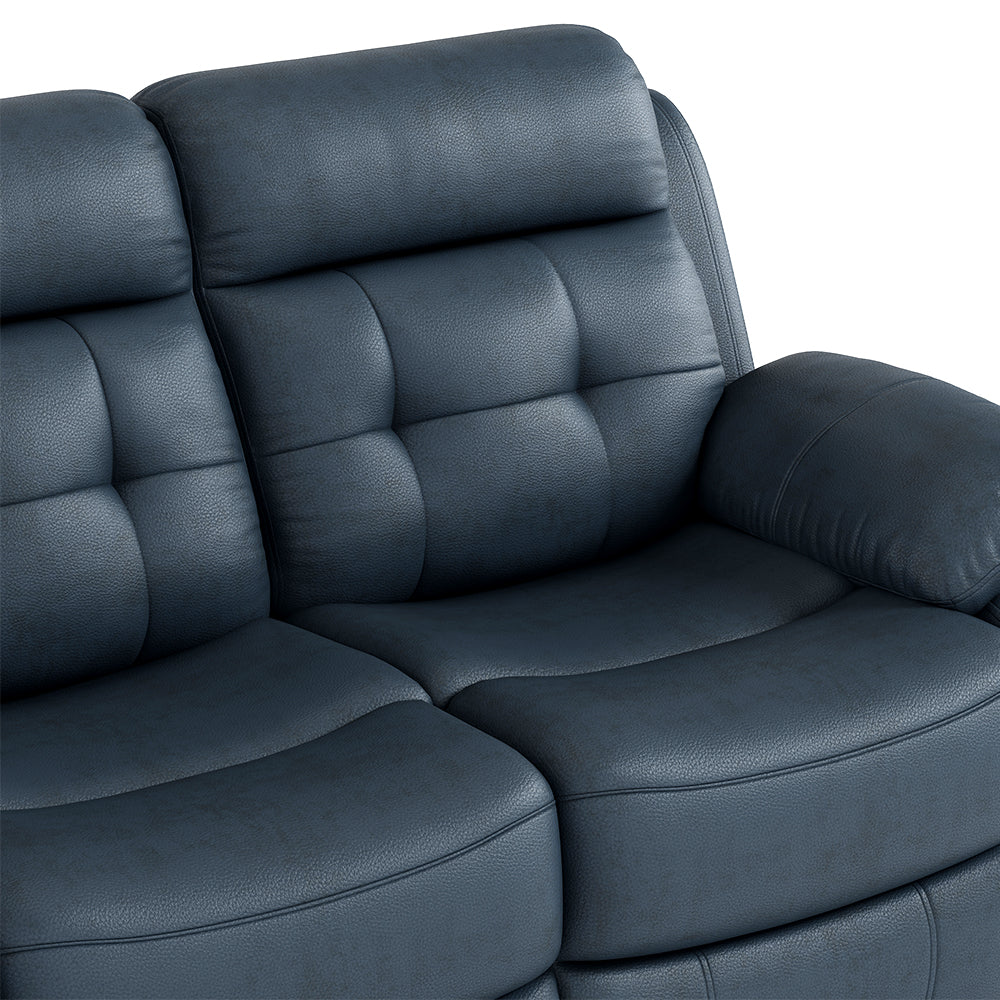 Genuine Leather Manual Reclining 3-Seater Sofa with Drop-Down Table, Cup Holders & Storage