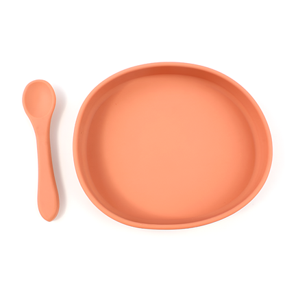 Silicone Baby Feeding Plate and Spoon Set – Oval Non-Slip Dish for Toddlers - Available in 9 Colors