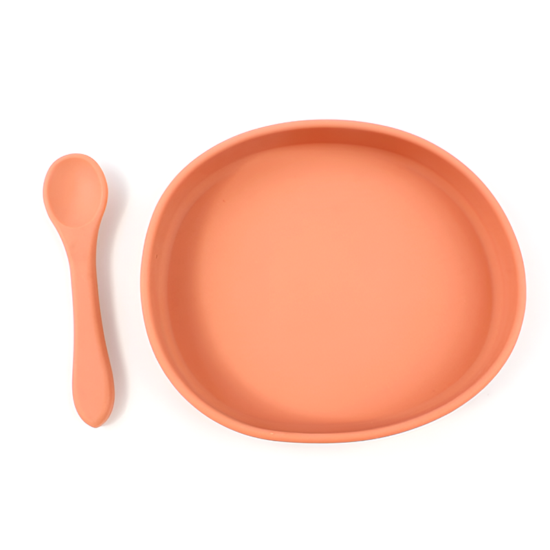 Silicone Baby Feeding Plate and Spoon Set – Oval Non-Slip Dish for Toddlers - Available in 9 Colors