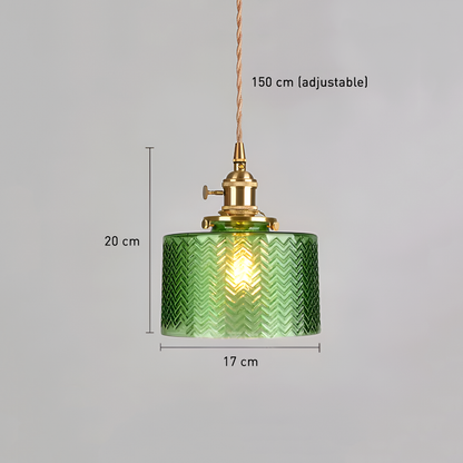 Vintage Brass Herringbone Glass Pendant Light – Retro Japanese Style Hanging Lamp