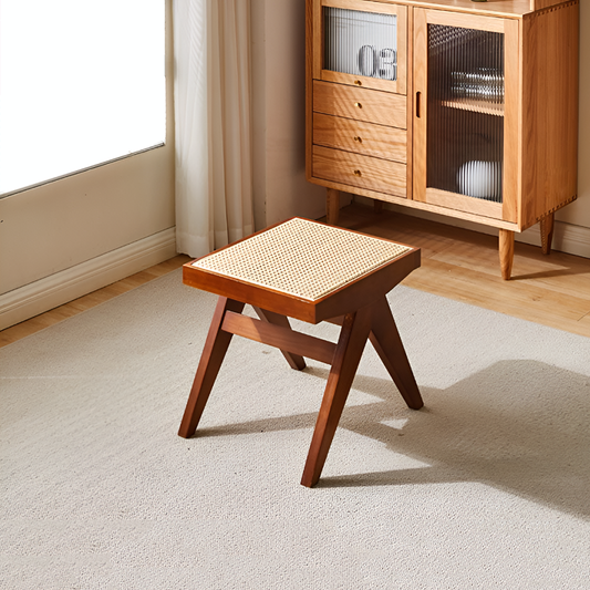 Solid Wood & Rattan Bench – Single or 3-Seater, Walnut, Cherry, Log, Black